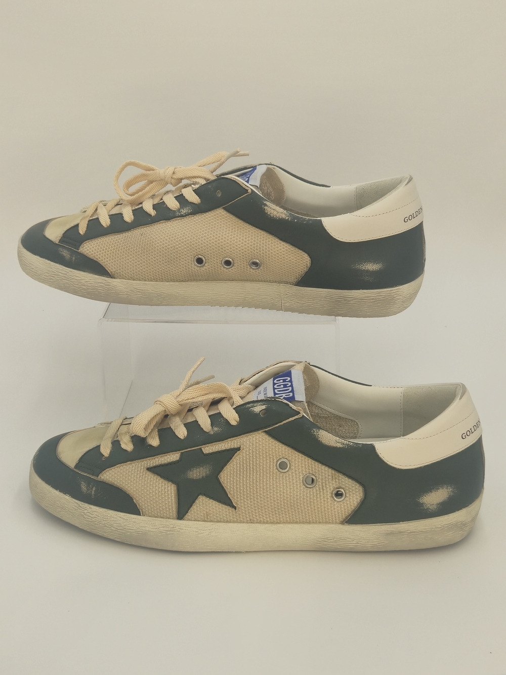Golden Goose Super-Star Beige and Green Low-Top Sneakers Men's Size EU 47 US 14 - Picture 8 of 13